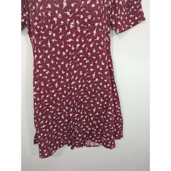 Forever 21 Burgundy Multi Woven Ditsy Floral V Neck Mini Small NWT Boho prairie - Picture 3 of 8